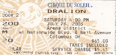 Memorabilia; Cirque Du Soleil - Dralion Ticket
